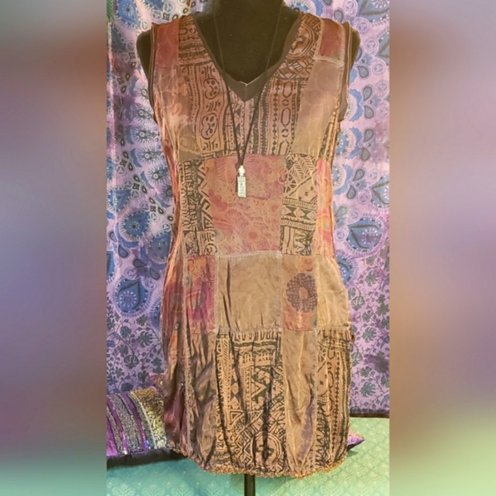 Guru 100% Silk Pattern Patchwork Gorgeous Dress. … - image 1